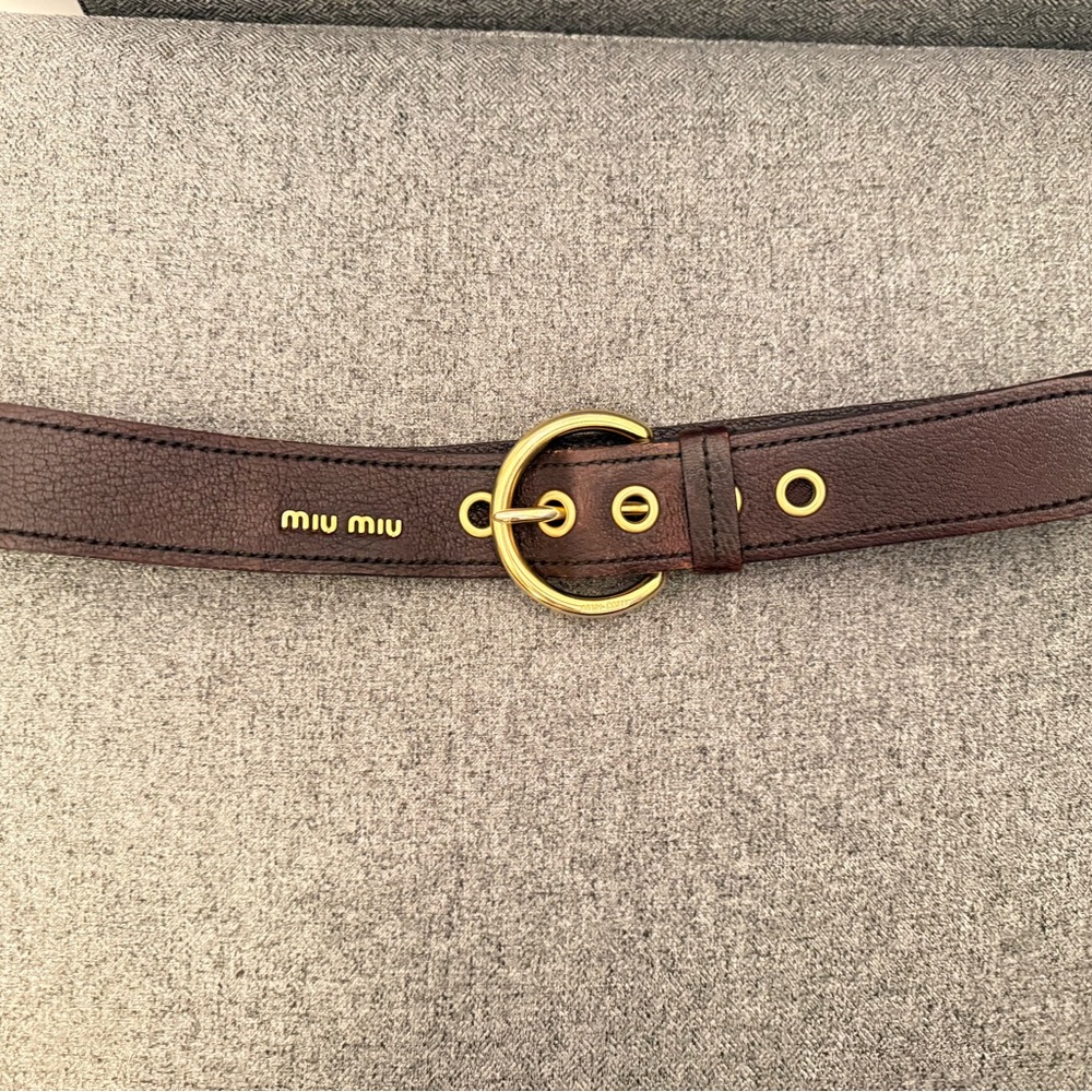 Miu Miu Dark Brown Leather Belt with Gold Hardware
